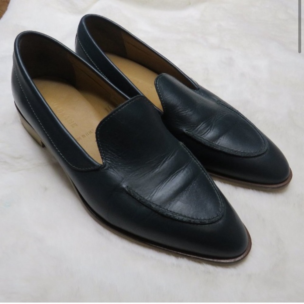 Everlane Black Leather Loafers in Ivy Green